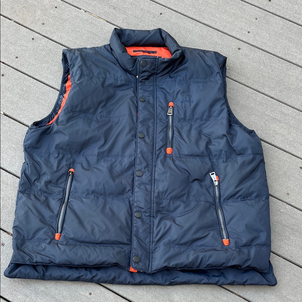 Orvis Navy Blue Vest with Orange Accents